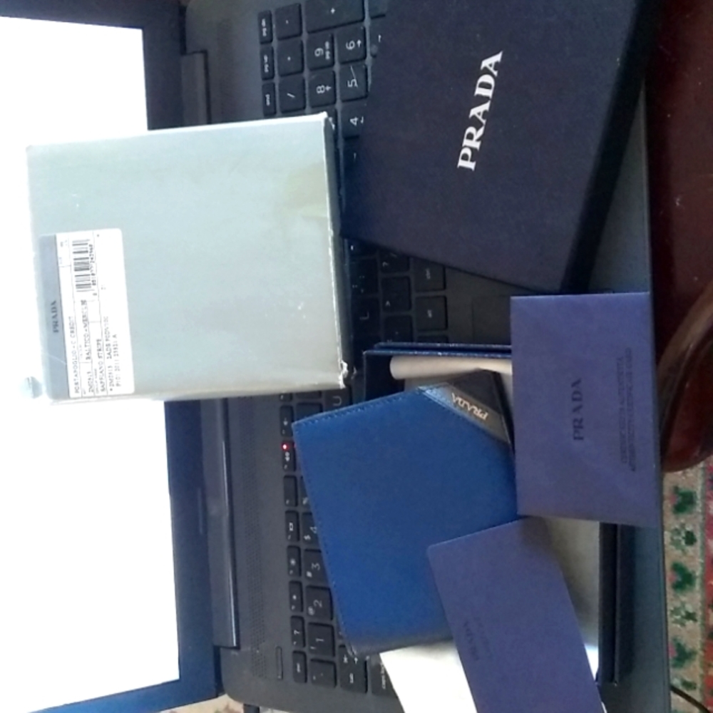 Prada saffiano stripe bi fold wallet 2M0513 baltico